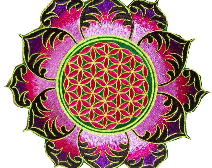 Green Purple Flower of Life holy geometry patch mandala sacred geometry embroidery art for sew on