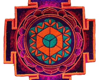 element earth yantra patch holy geometry sacred art blacklight flower of life in planet gaia