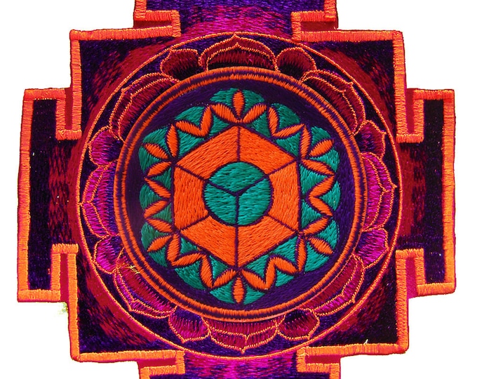 element earth yantra patch holy geometry sacred art blacklight flower of life in planet gaia