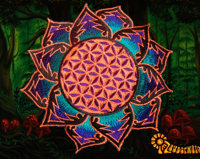 Flower of Life turquese orange holy geometry patch sacred art drunvalo melchizedek yantra