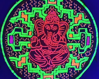 Ganesha Ayahuasca T-Shirt blacklight shipibo conibo embroidery no print psy shirt goa t-shirt