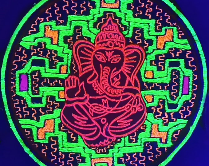 Ganesha Ayahuasca T-Shirt blacklight shipibo conibo embroidery no print psy shirt goa t-shirt