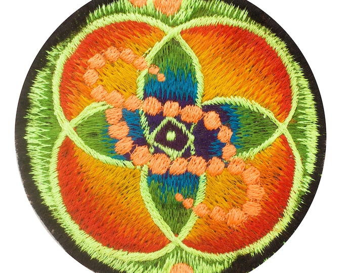 DNA healing crop circle patch - 3.5 inches blacklight glowing sew on embroidery - sacred geometry of healing life through the flower of life