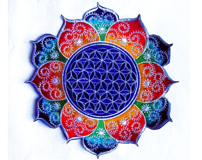 fractal Flower of Life rainbow mandala holy geometry patch sacred art