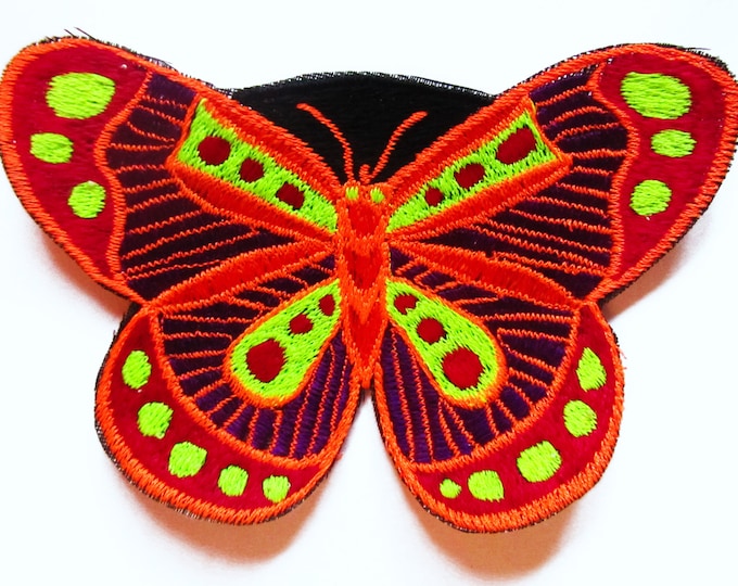 yellow dots butterfly patch small size rainbow goa trance blacklight