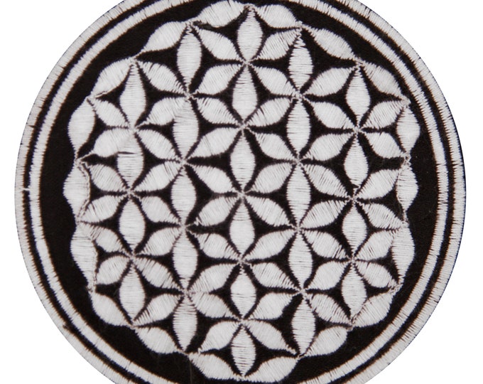 white black flower of life patch small size with variations