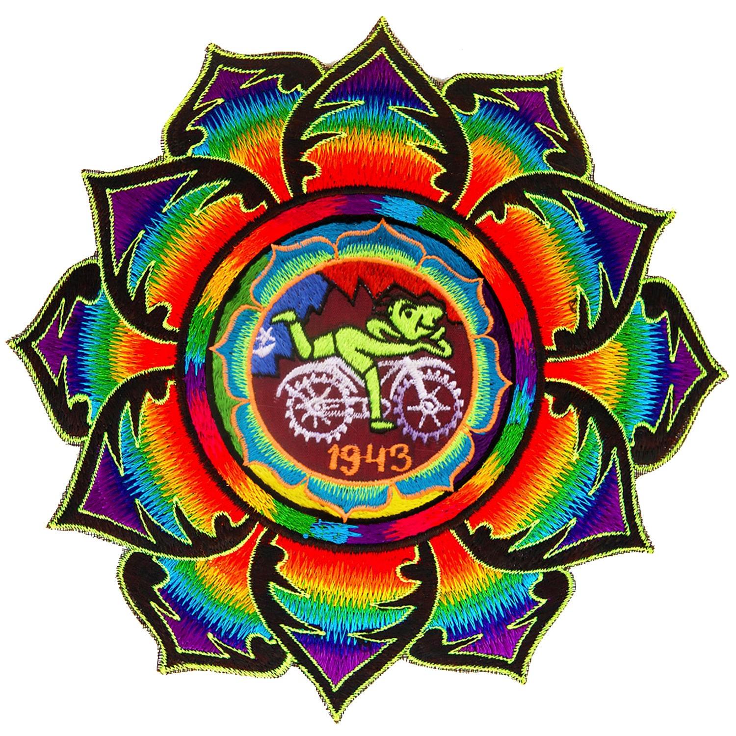 Rainbow Hofmann Lsd T Shirt Bicycle Day Blacklight Handmade Embroidery No Print Goa Tshirt Psychedelic Bicycleday Goa Trance Mandala Art