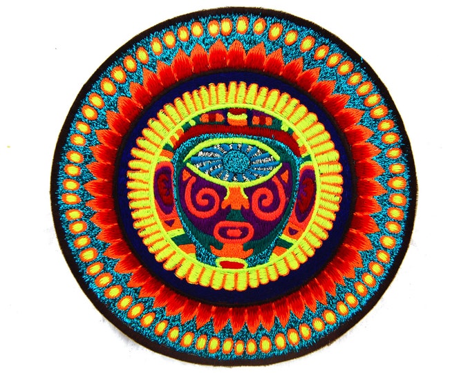 Sun Ra Patch Psychedelic Glitter Consciousness Oneness Eye Embroidery Patch Psytrance Goatrance Blacklight Glowing Art