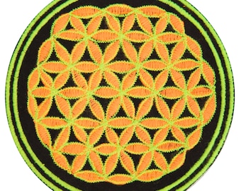 full blacklight flower of life patch small size embroidery artwork sacred geometry for sew on