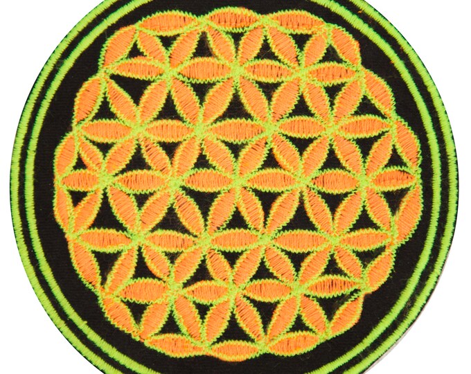 full blacklight flower of life patch small size embroidery artwork sacred geometry for sew on