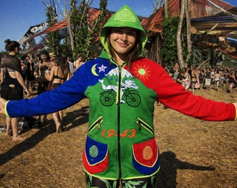 Albert Hofmann LSD Jacket – Bicycle Day UV Hoody with Embroidery, Blacklight Active & Handmade