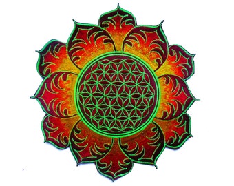 Flower of Life red mandala holy geometry patch sacred art