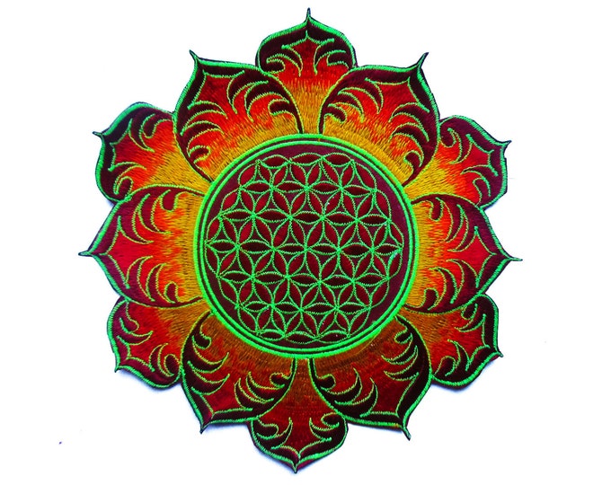 Flower of Life red mandala holy geometry patch sacred art