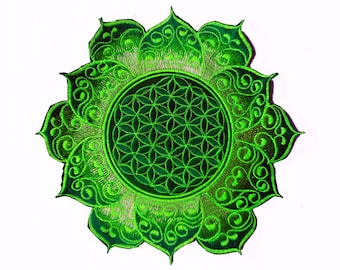 celtic Flower of Life green mandala holy geometry patch sacred art