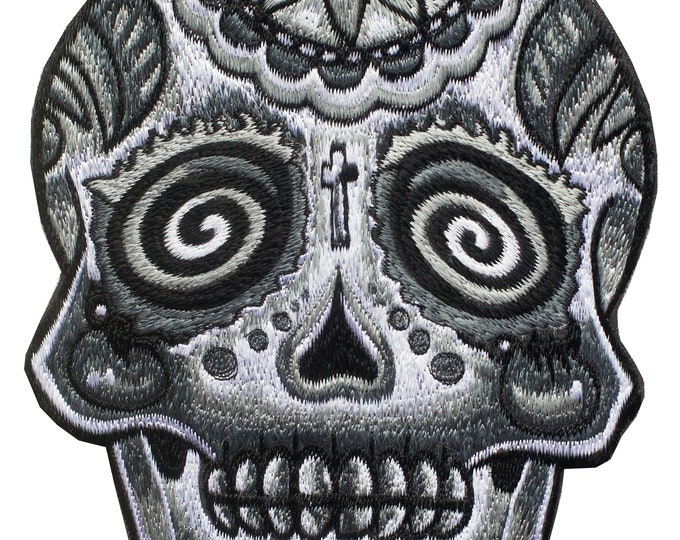Mirror Skull gray Patch psy patch psychedelic deadhead artwork black and white embroidery
