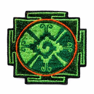 Patch Bordado Hunab Ku Verde — Arte Maia UV Fluorescente, Mandala Artesanal Feita à Mão | Presente Festival Psicodélico Hippie