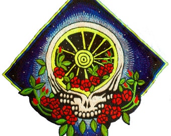 Grateful Rose Patch psychedelic flower deadhead embroidery UV blacklight active