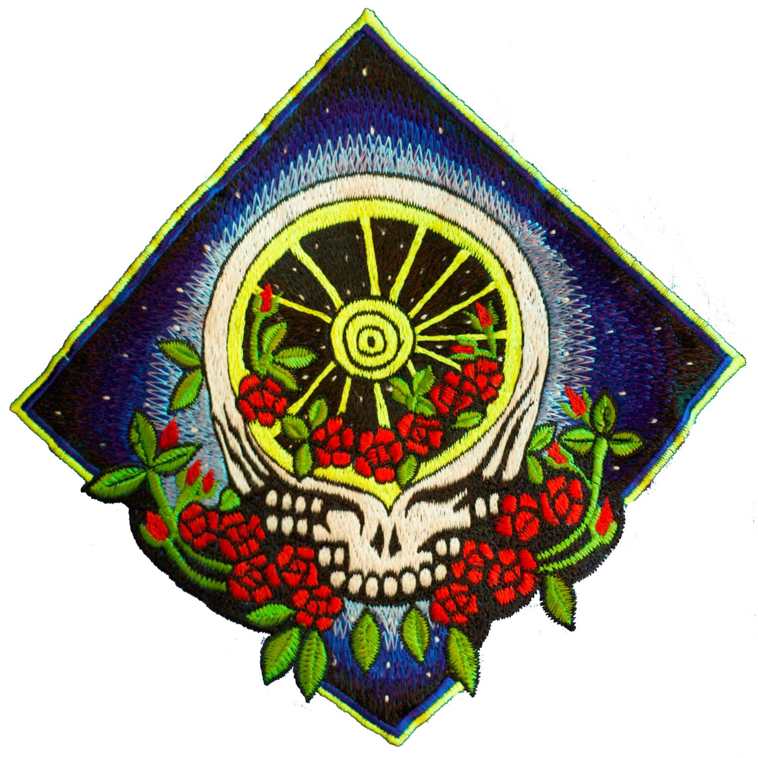 Grateful Rose Patch psychedelic flower deadhead embroidery UV