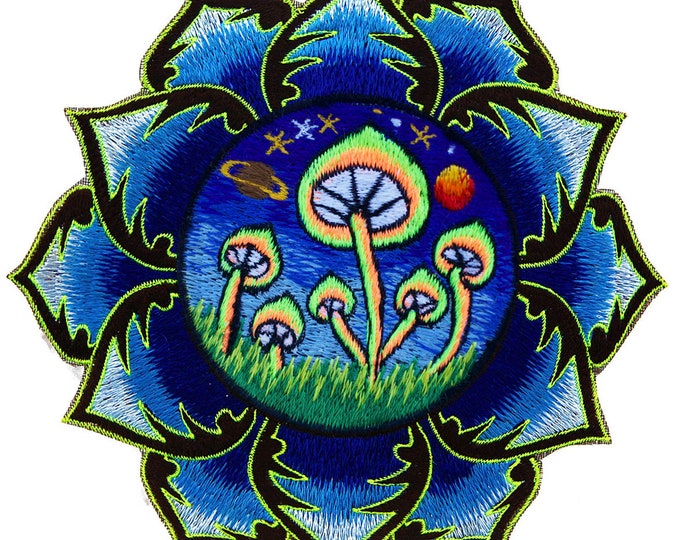 Blue Magic Mushroom Patch Psychedelic Psilocybin Shroom Mandala embroidery