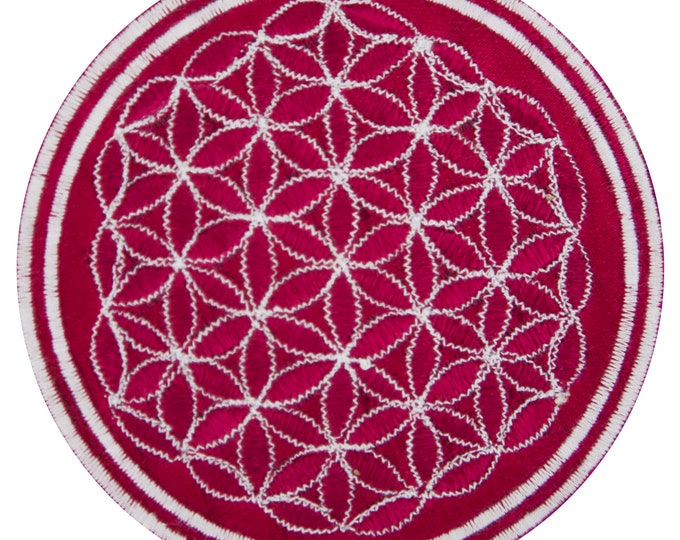 maroon white black flower of life patch sacred geometry embroidery for sew on