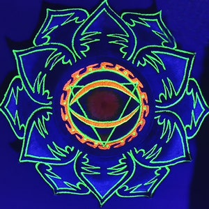 Allseeing Eye mandala embroidery patch blacklight active handmade art psychedelic consciousness expansion image 2