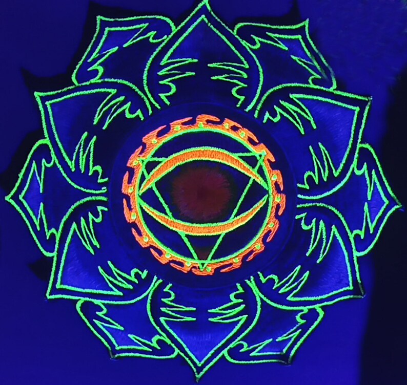 Allseeing Eye mandala embroidery patch blacklight active handmade art psychedelic consciousness expansion image 2