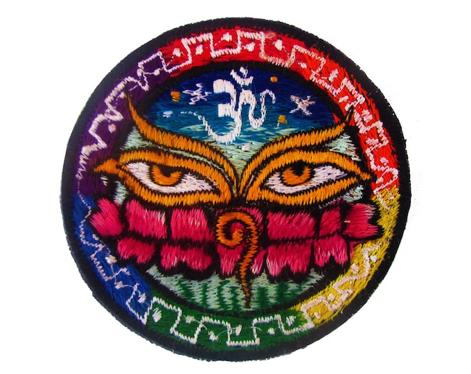 rainbow buddha eyes aum patch small size