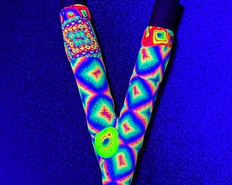 UV Kuripe self applicator - Traditionally ment for Rapè  - handmade polymer clay blacklight glowing art psychedelic eye candy made with love