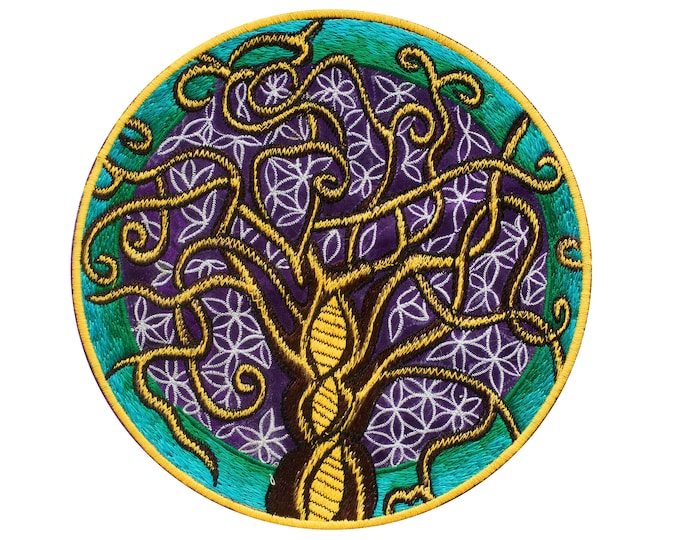 Flower of Life Tree of Knowledge sacred geometry embroidery art patch blacklight glowing uv active for sew on machine washable ironable