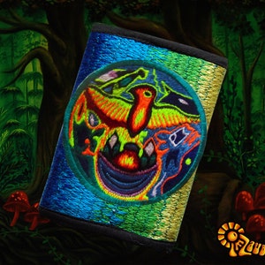 4 variantes de pochettes huichol peyotl - pochette pour pièces de monnaie et cartes et 2 pour billets de banque avec crochet et boucle - portefeuille actif lumière noire