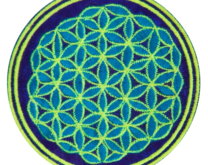 Blue Flower of Life patch small size handmade embroidery sacred geometry Drunvalo Melchizedek Blume des Lebens healing pattern