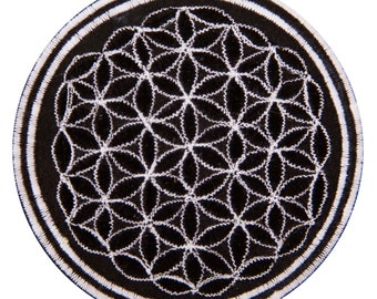 white black flower of life patch small size with variations