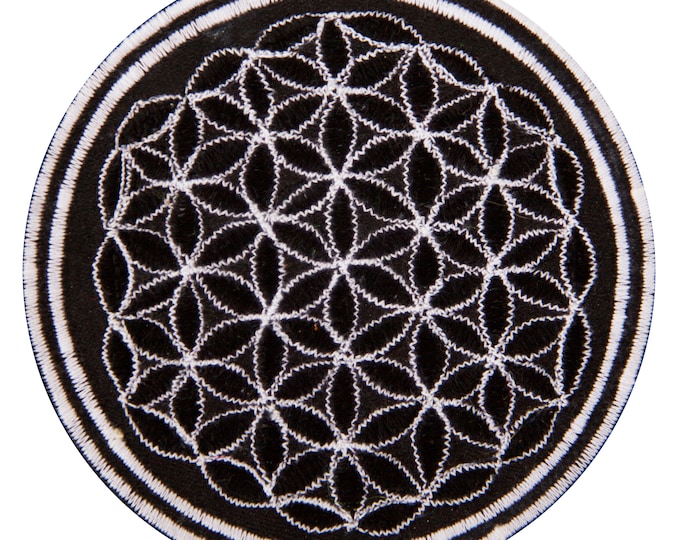 white black flower of life patch small size with variations