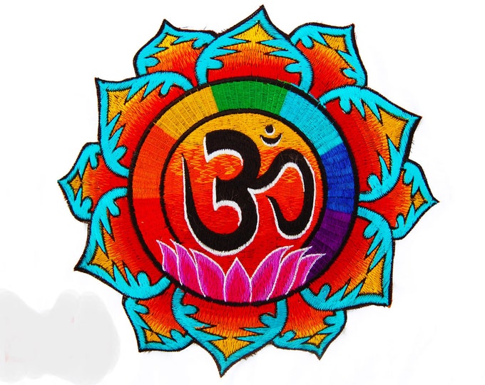 Aum Lotus T-Shirt blacklight aum buddhism rainbow embroidery no print goa t-shirt