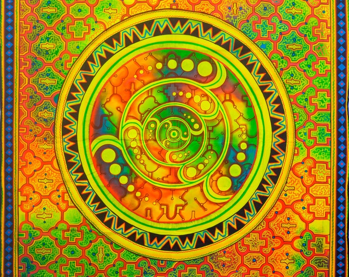 Crop Circle Ayahuasca UV painting big size - 1.5mx1.5m - fully blacklight glowing colors - psychedelic crop circle shipibo art