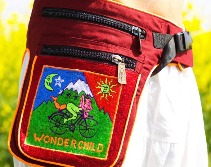 Beltbag LSD wonderchild - 7 pockets, strong ziplocks, size adjustable with hook & loop and clip - blacklight active lines flower of life