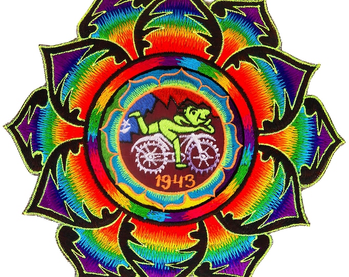 Rainbow LSD Bicycleday Mandala blacklight Goa Patch 1943 Psychedelic Fractal Acid Trip Hippie Visionary Medicine Albert Hofmann Bicycle Day