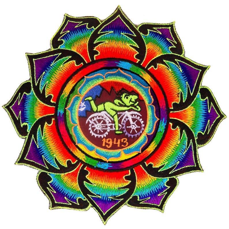 Rainbow LSD Bicycleday Mandala blacklight Goa Patch 1943 Psychedelic Fractal Acid Trip Hippie Visionary Medicine Albert Hofmann Bicycle Day image 1