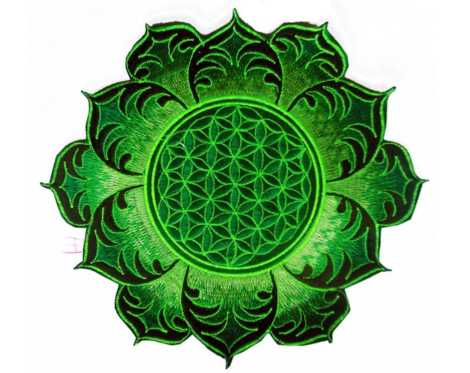 Flower of Life green mandala holy geometry patch sacred art