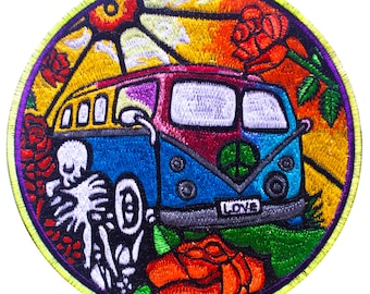Hippie Love Bus Patch Woodstock LSD psychedelic rose flower power