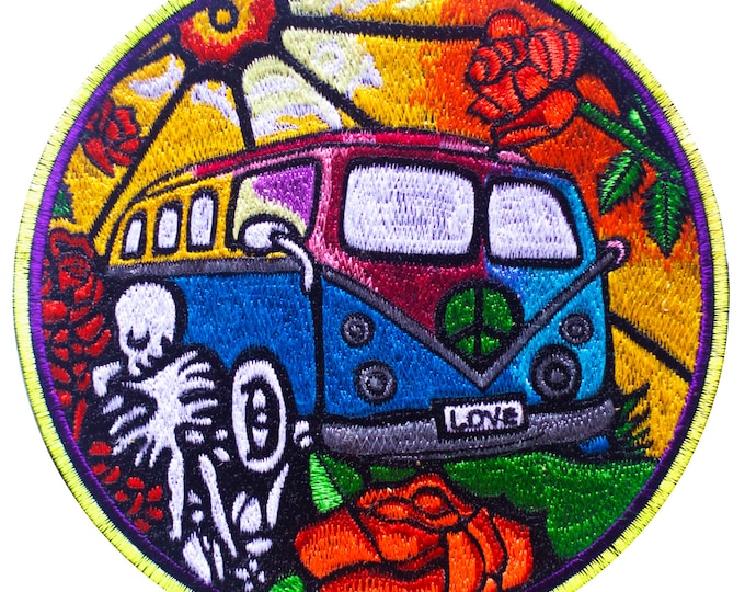 Hippie Love Bus Patch Woodstock LSD psychedelic rose flower power