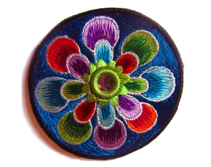 blue flower small patch with mirror 8cm beautiful flower power hippie art