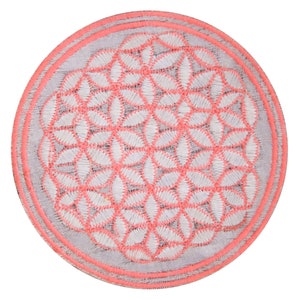 White pink flower of life patch sacred geometry embroidery for sew on