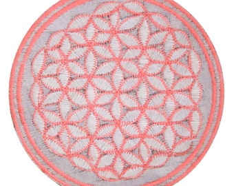 White pink flower of life patch sacred geometry embroidery for sew on