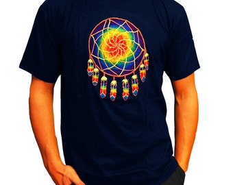 Dreamcatcher T-Shirt blacklight aum buddhism rainbow embroidery no print goa t-shirt