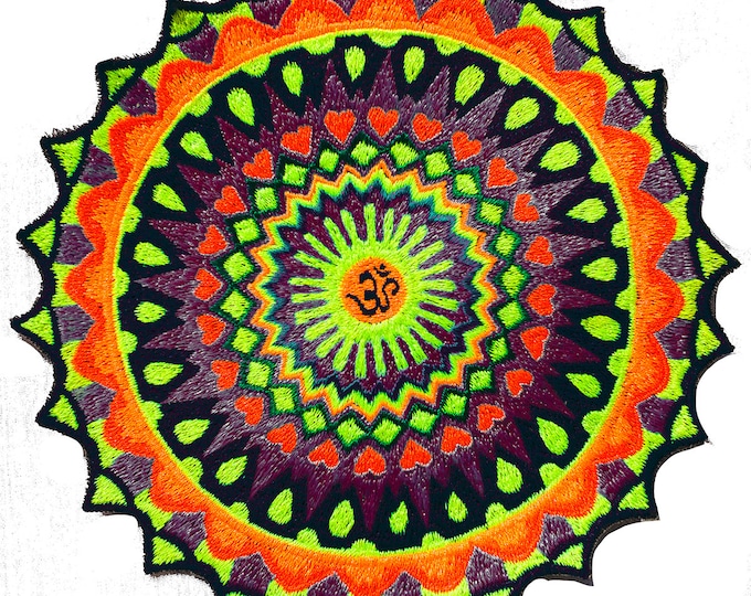 Purple Sun Mandala AUM Patch blacklight active