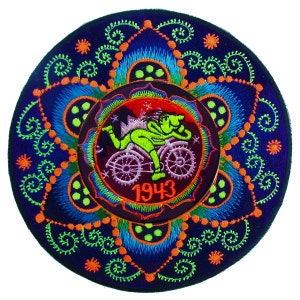 Hofmann LSD Bicycle Day fraktal flower of life Patch 1943 Psykedelisk Fraktal Syra Tripp Goa Hippie Visionär Medicin Gudomlig Healing