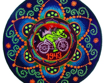 Hofmann LSD Bicycle Day fractal flower of life Patch 1943 Psychedelic Fractal Acid Trip Goa Hippie Visionary Medicine Divine Healing