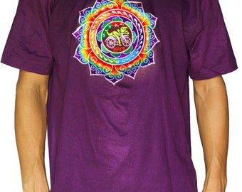 Fractal LSD mandala T-Shirt - rainbow Hofmann Bicycle Day mandala blacklight handmade embroidery no print goa t-shirt