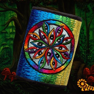 Billetera psicodélica con bolsillo de dinero de 1000 ojos, monedero de visión lsd, billetera bordada de trance goa